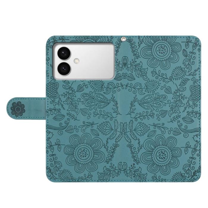 OEM - Samsung Galaxy S26 Edge Fodral Blommönstrad Äkta Läder Skydd - Svartgrön