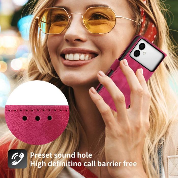 OEM - Samsung Galaxy S26 Edge Fodral Konstläder Blommönster - Vinröd