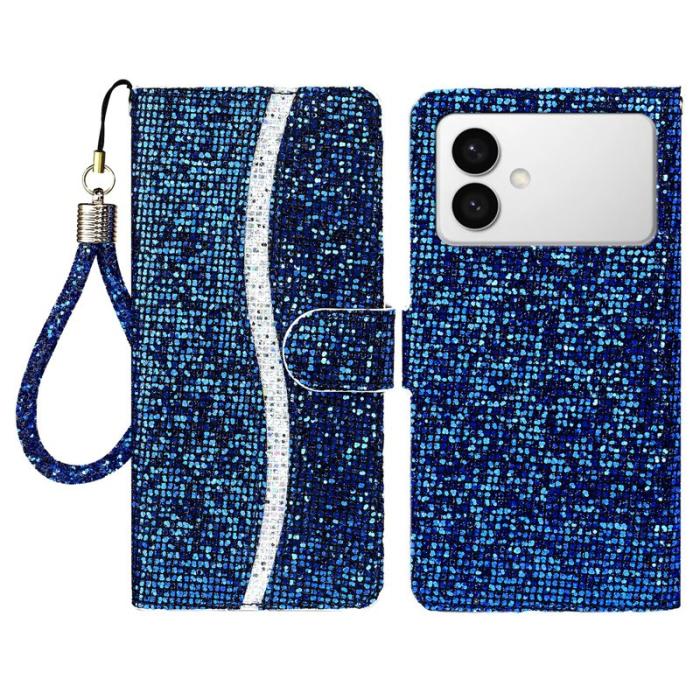 OEM - Samsung Galaxy S26 Edge Fodral PU Läder Glitter - Blå