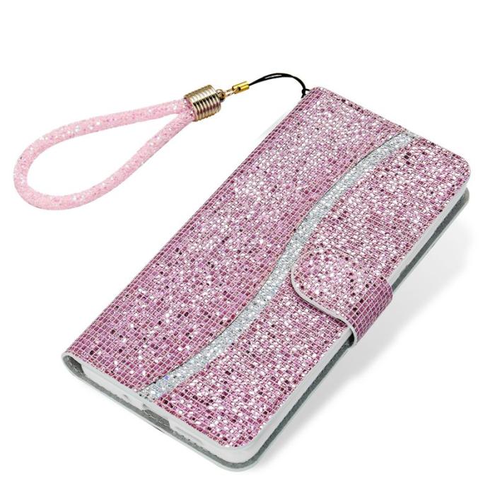 OEM - Samsung Galaxy S26 Edge Fodral PU Läder Glitter - Rosa
