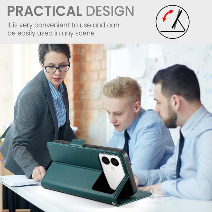 OEM - Samsung Galaxy S26 Edge Fodral PU Läder Ställ - Svartgrön