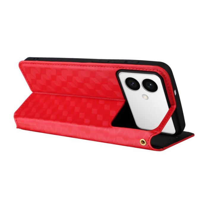 OEM - Samsung Galaxy S26 Edge Fodral Rhombus Pr präglat Äkta Läder - Röd