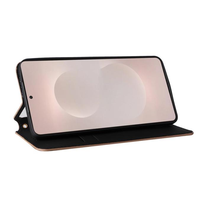 OEM - Samsung Galaxy S26 Edge Fodral Rhombus Prägling Äkta Läder - Brun