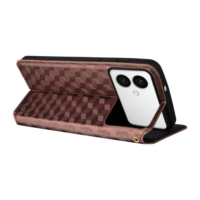 OEM - Samsung Galaxy S26 Edge Fodral Rhombus Prägling Äkta Läder - Brun