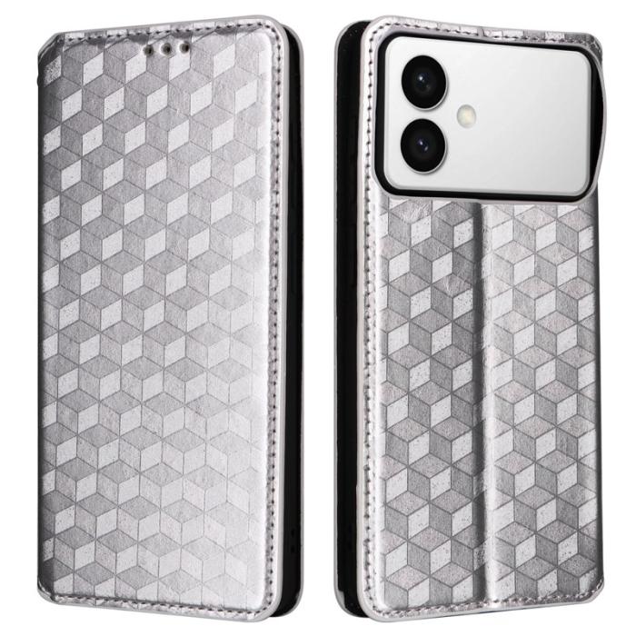 OEM - Samsung Galaxy S26 Edge Fodral Rhombus Prägling Äkta Läder - Silver