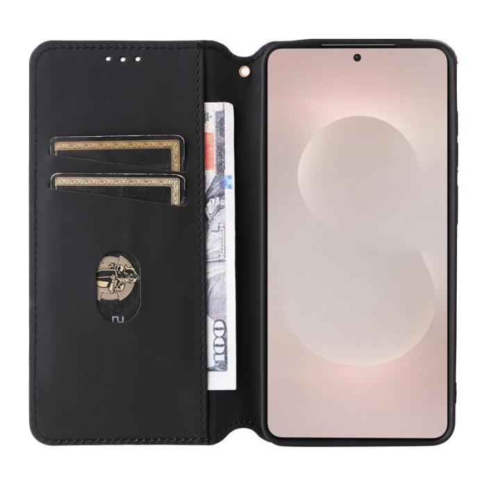 OEM - Samsung Galaxy S26 Edge Fodral Rhombus Prägling Äkta Läder - Silver