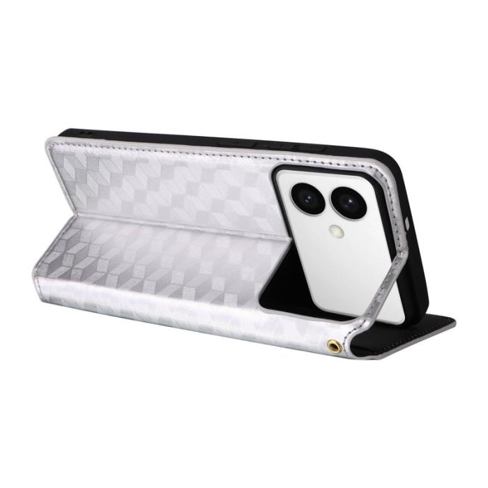 OEM - Samsung Galaxy S26 Edge Fodral Rhombus Prägling Äkta Läder - Silver