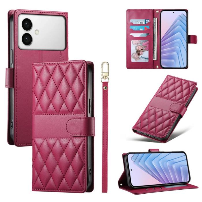 OEM - Samsung Galaxy S26 Edge Fodral Rhombus Sömmar Äkta Läder - Röd