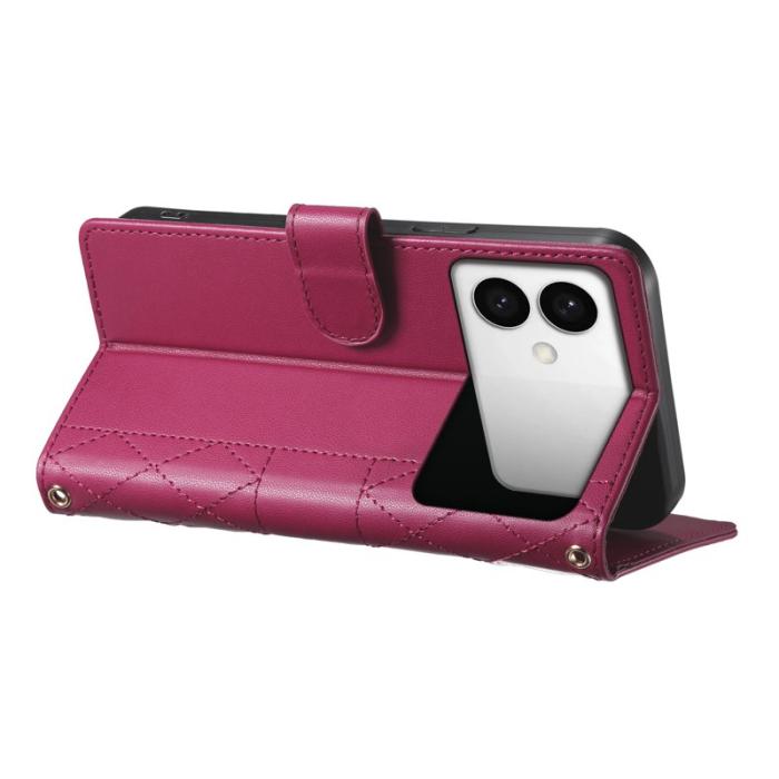 OEM - Samsung Galaxy S26 Edge Fodral Rhombus Sömmar Äkta Läder - Röd