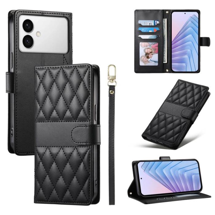 OEM - Samsung Galaxy S26 Edge Fodral Rhombus Sömmar Äkta Läder - Svart