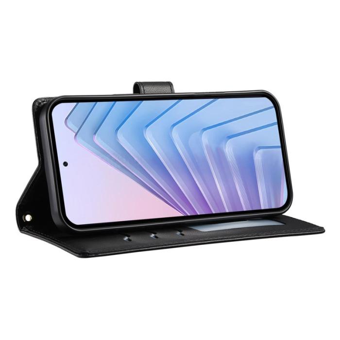 OEM - Samsung Galaxy S26 Edge Fodral Rhombus Sömmar Äkta Läder - Svart