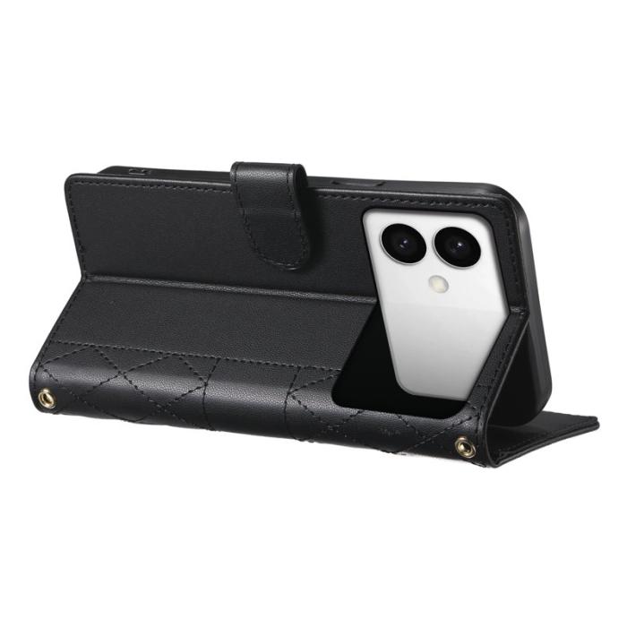 OEM - Samsung Galaxy S26 Edge Fodral Rhombus Sömmar Äkta Läder - Svart