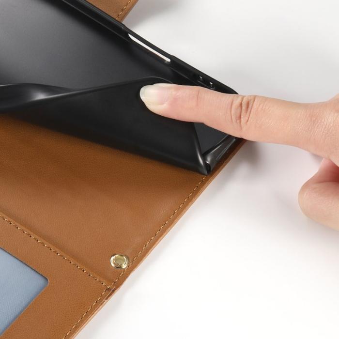 OEM - Samsung Galaxy S26 Edge Fodral Rhombus Sömnad Ställ Äkta Läder - Brun