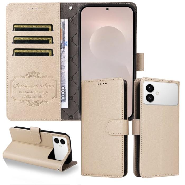 OEM - Samsung Galaxy S26 Edge Skal RFID Skydd 3 Kortplatser Konstläder - Krämvit