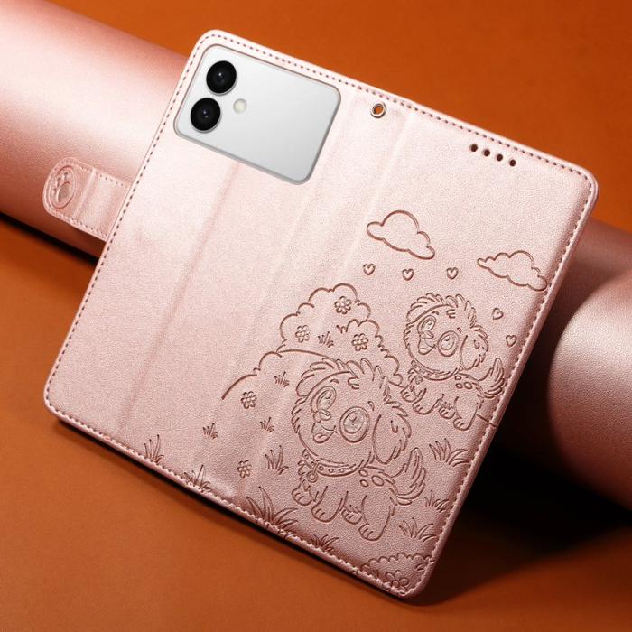 OEM - Samsung Galaxy S26 Edge Skal RFID Skydd Konstläder Hundmönster - Rosa