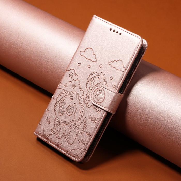 OEM - Samsung Galaxy S26 Edge Skal RFID Skydd Konstläder Hundmönster - Rosa