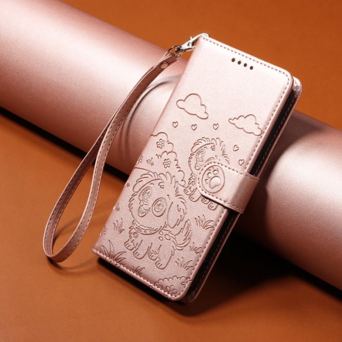 OEM - Samsung Galaxy S26 Edge Skal RFID Skydd Konstläder Hundmönster - Rosa