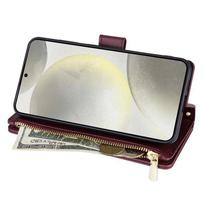 OEM - Samsung Galaxy S26 Plus Fodral Äkta Läder Rhombus - Vinröd