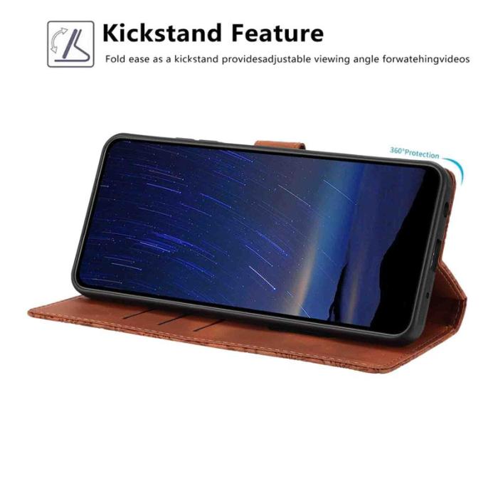 OEM - Samsung Galaxy S26 Plus Fodral Blomster Mönster Äkta Läder Ställ - Brun