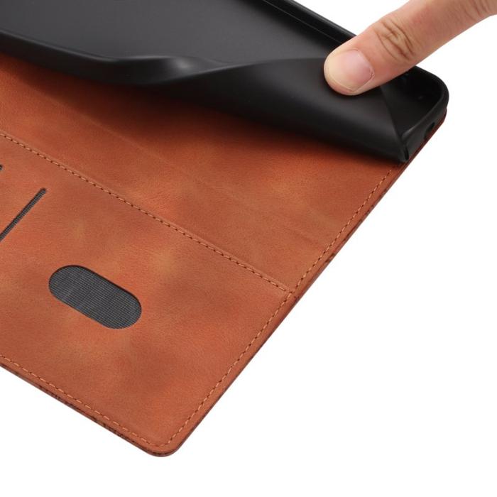 OEM - Samsung Galaxy S26 Plus Fodral Blomster Mönster Äkta Läder Ställ - Brun