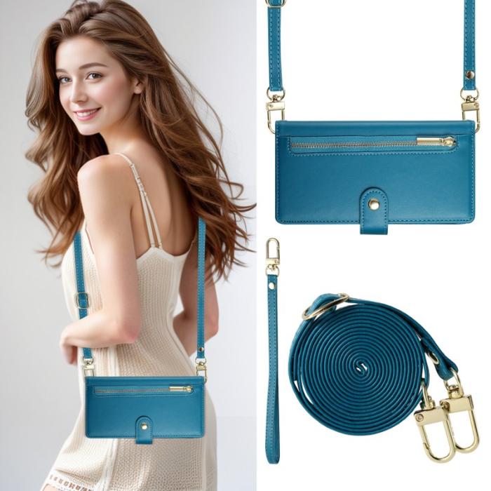 OEM - Samsung Galaxy S26 Fodral Dragkedja Äkta Läder - Blå