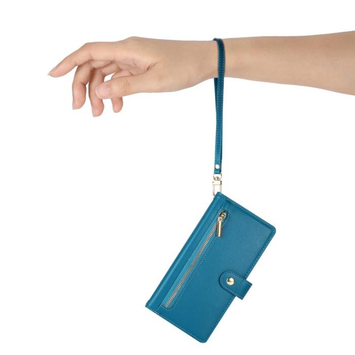 OEM - Samsung Galaxy S26 Fodral Dragkedja Äkta Läder - Blå