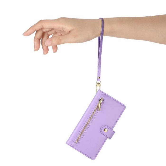 OEM - Samsung Galaxy S26 Fodral Dragkedja Äkta Läder - Lila