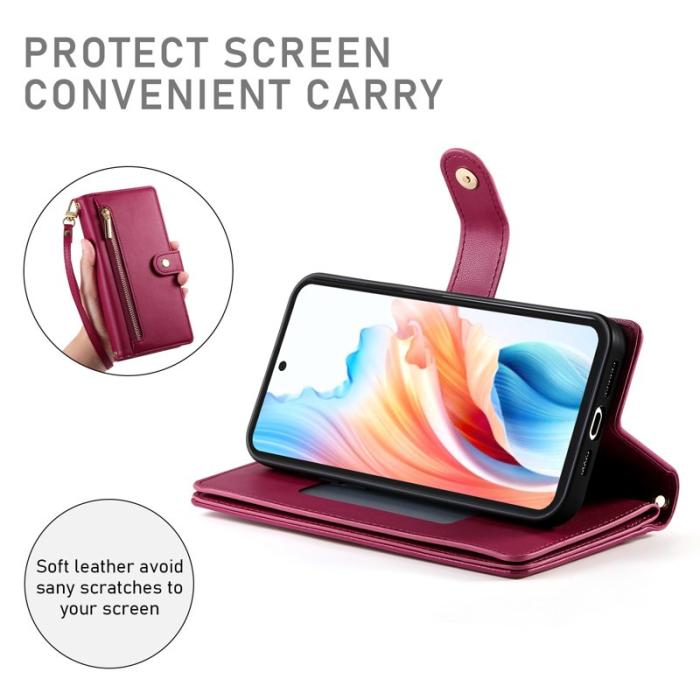 OEM - Samsung Galaxy S26 Fodral Dragkedja Äkta Läder - Röd