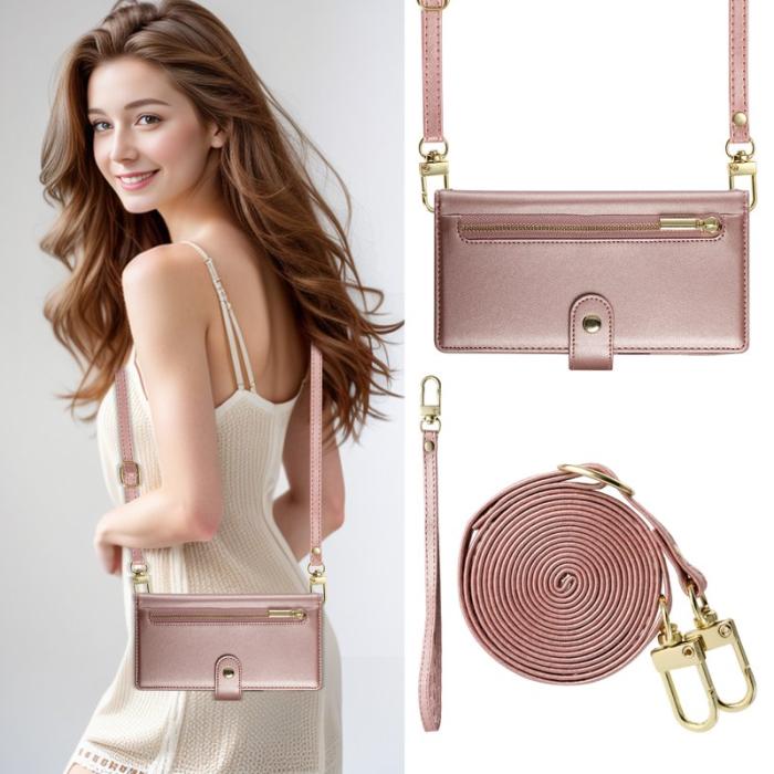 OEM - Samsung Galaxy S26 Fodral Dragkedja Äkta Läder - Rosa