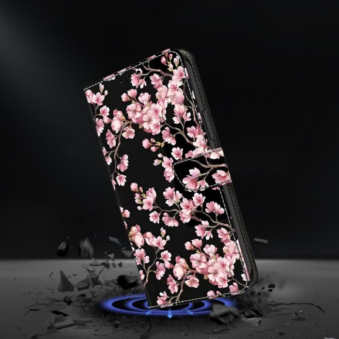 OEM - Samsung Galaxy S26 Plus Fodral Fällbart Ställ PU Läder Mönster - Persika Blomma