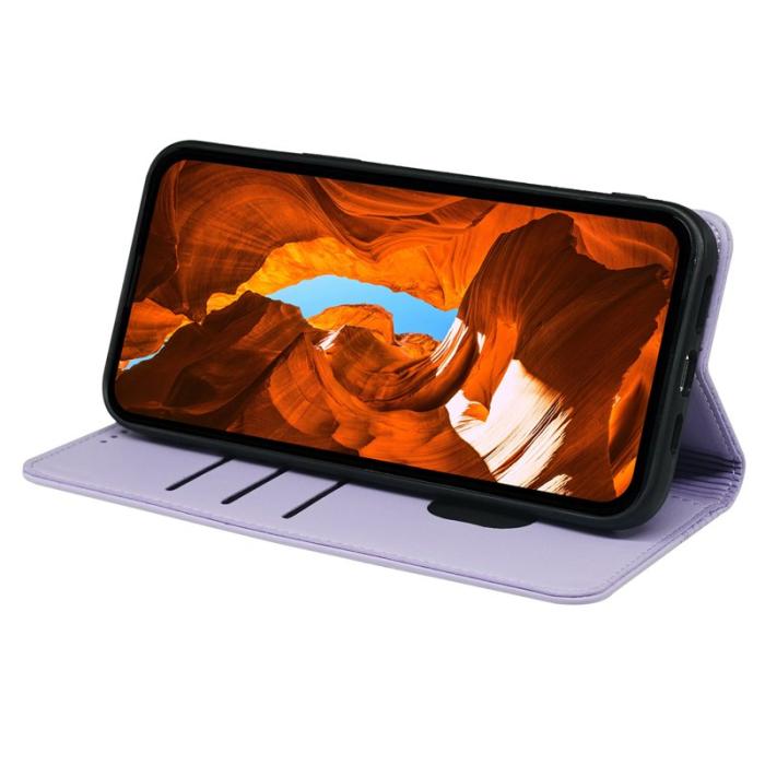 OEM - Samsung Galaxy S26 Fodral Fyrklöver Äkta Läder Flip - Ljuslila