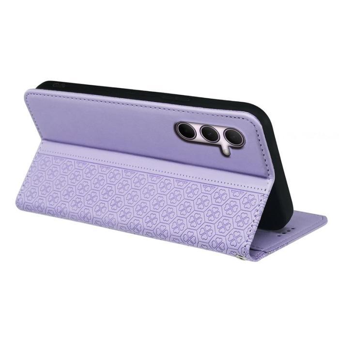 OEM - Samsung Galaxy S26 Fodral Fyrklöver Äkta Läder Flip - Ljuslila