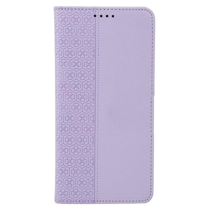 OEM - Samsung Galaxy S26 Fodral Fyrklöver Äkta Läder Flip - Ljuslila