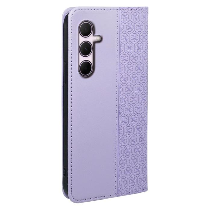 OEM - Samsung Galaxy S26 Fodral Fyrklöver Äkta Läder Flip - Ljuslila