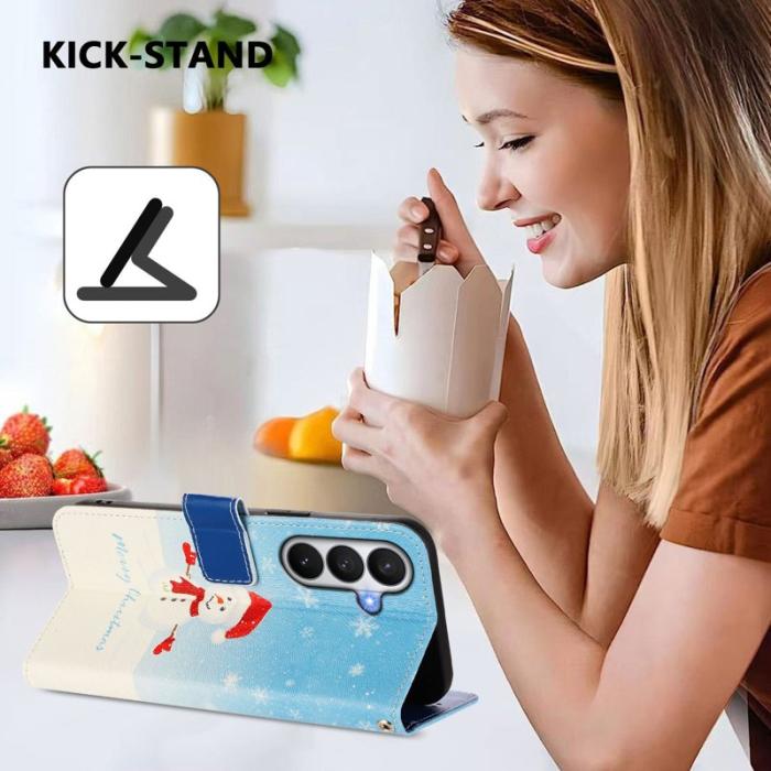 OEM - Samsung Galaxy S26 Fodral Konstläder Julmönster - Snöflinga Snögubbe