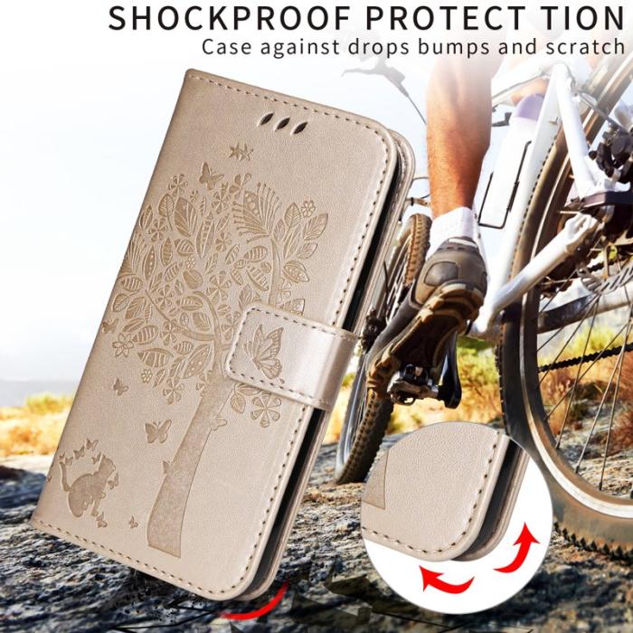 OEM - Samsung Galaxy S26 Plus Fodral Konstläder Kattträd Mönster - Guld