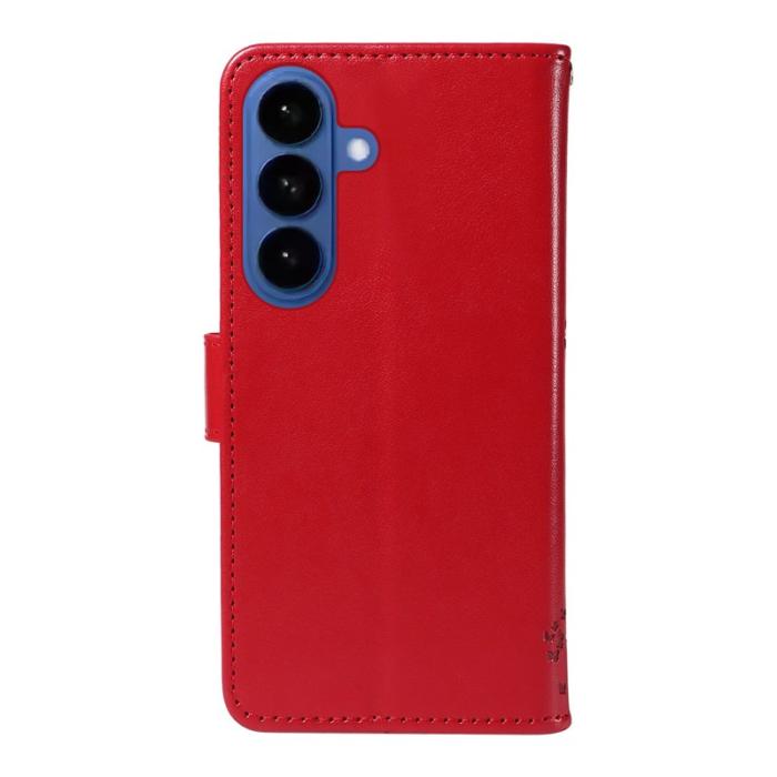 OEM - Samsung Galaxy S26 Plus Fodral Läder Ställ Cat Tree Mönster - Röd