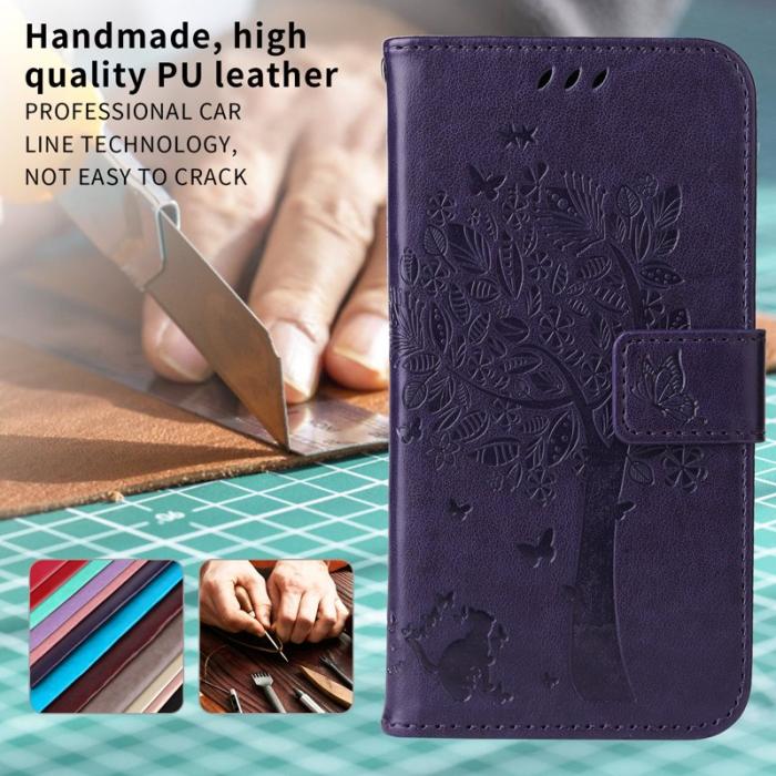 OEM - Samsung Galaxy S26 Plus Fodral PU läder Kattträd Mönster - Lila