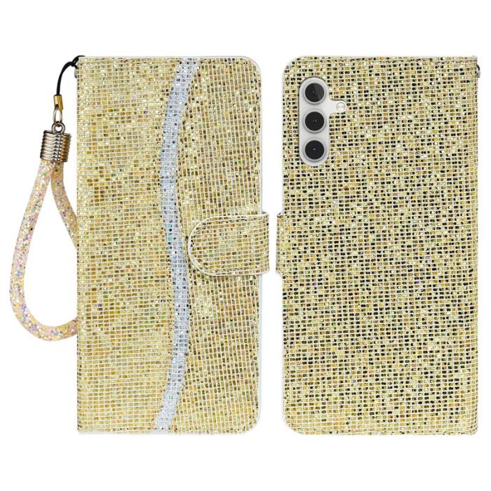 OEM - Samsung Galaxy S26 Fodral PU Läder Kortfickor Glittrande - Guld