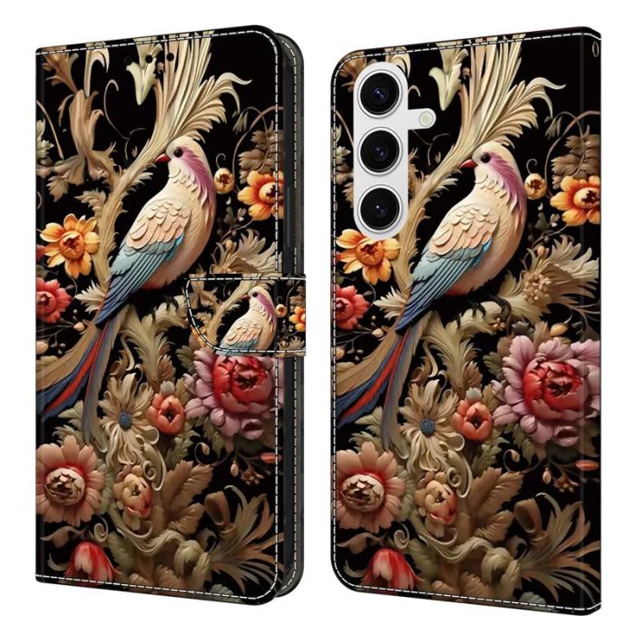 OEM - Samsung Galaxy S26 Plus Fodral PU Läder Med Ställ - Vintage Blomma och Fågel