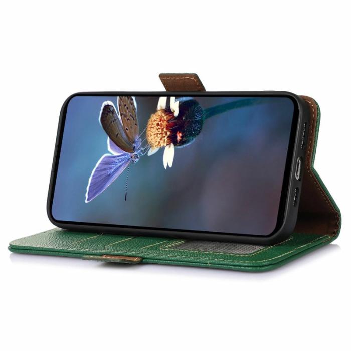 OEM - Samsung Galaxy S26 Fodral RFID Skydd Äkta Läder Texturerat - Grön