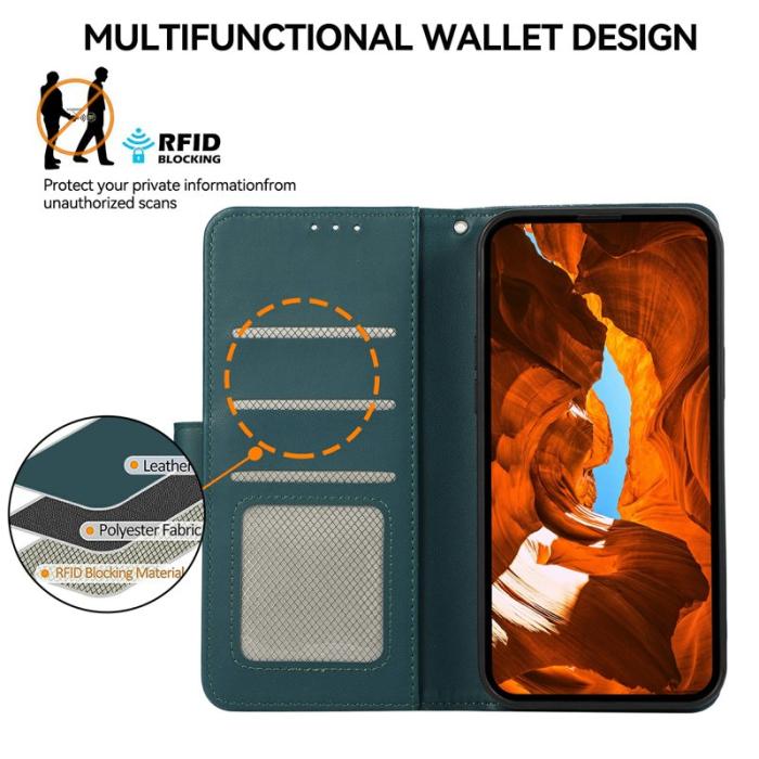 OEM - Samsung Galaxy S26 Fodral RFID Skydd Flip Äkta Läder - Grön