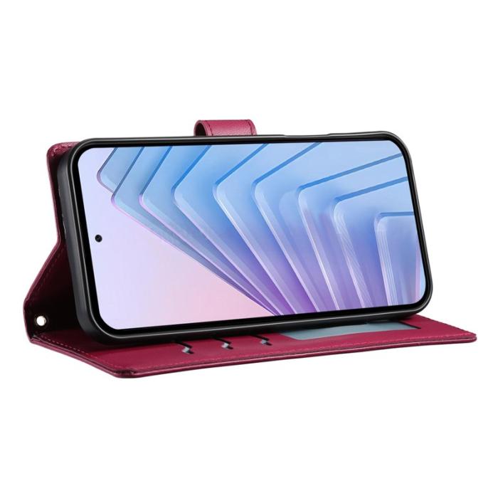 OEM - Samsung Galaxy S26 Fodral Rhombus Sömmar Ställ Läder - Röd