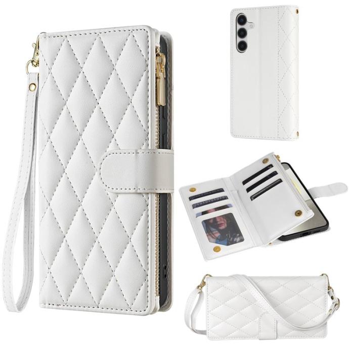 OEM - Samsung Galaxy S26 Fodral Rhombus Stitching Äkta Läder - Vit