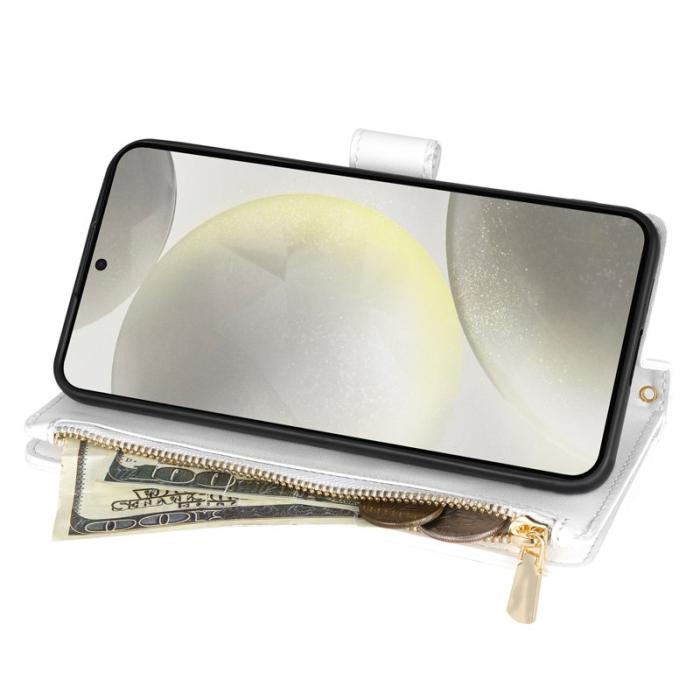 OEM - Samsung Galaxy S26 Fodral Rhombus Stitching Äkta Läder - Vit