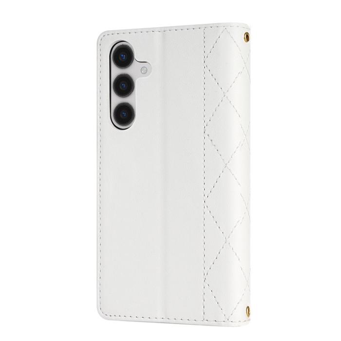 OEM - Samsung Galaxy S26 Fodral Rhombus Stitching Äkta Läder - Vit