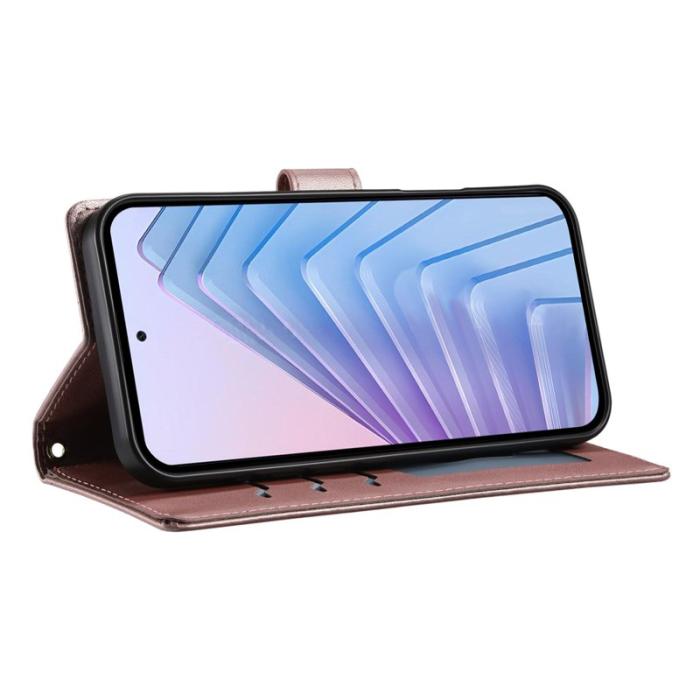 OEM - Samsung Galaxy S26 Fodral Rhombus Stitching Ställ Läder - Roséguld