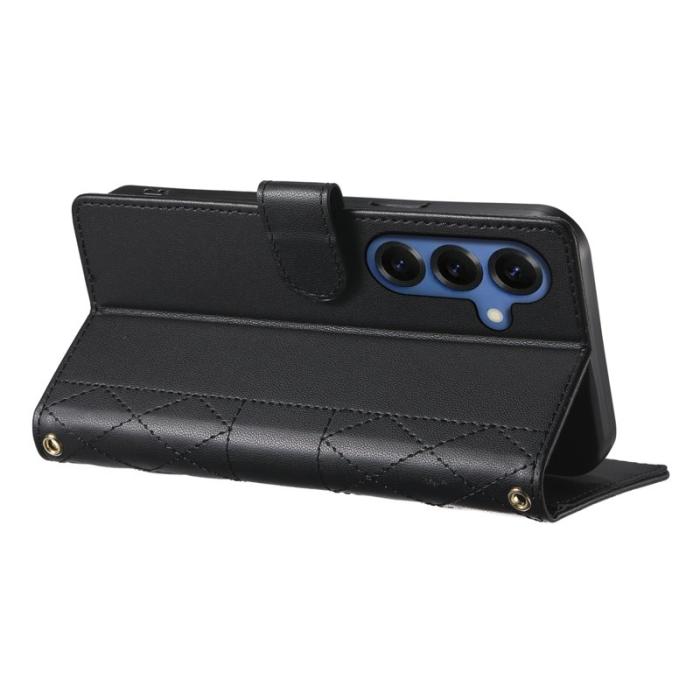 OEM - Samsung Galaxy S26 Fodral Rhombus Stitching Ställ Läder - Svart