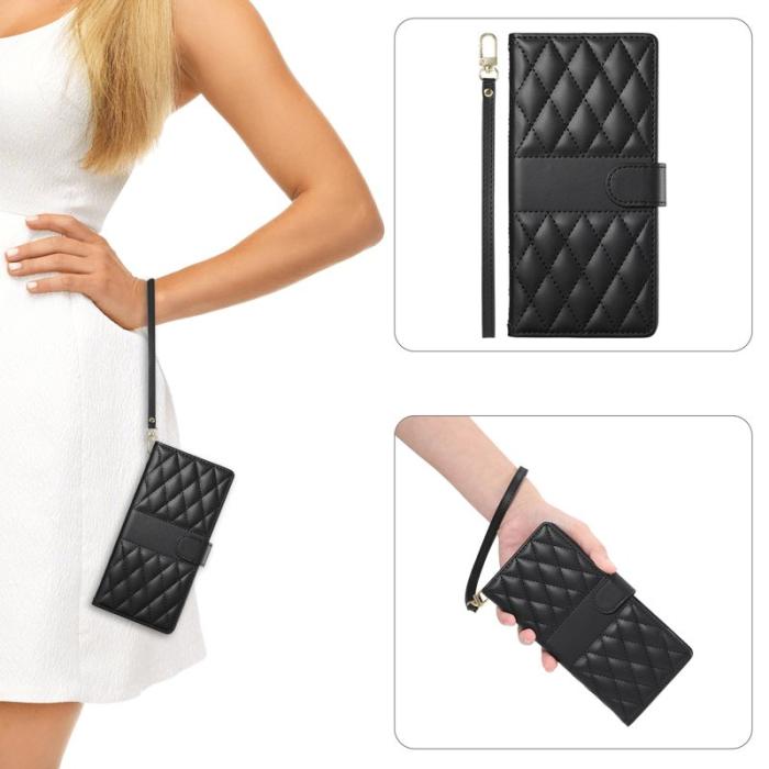 OEM - Samsung Galaxy S26 Fodral Rhombus Stitching Ställ Läder - Svart