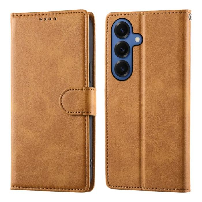 OEM - Samsung Galaxy S26 Plus Fodral Ställ Äkta Läder Flip - Gul